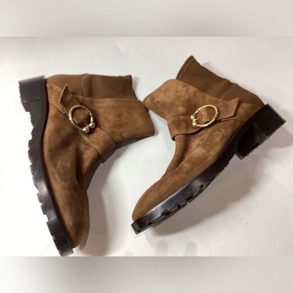 Stuart Weitzman Luxering Suede And Neoprene Ankle Boots In Brown Size 8.5 - Picture 5 of 13